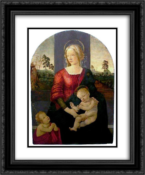 Madonna and Child with St. John the Baptist 20x24 Black Ornate Wood Framed Art Print Poster with Double Matting by Botticelli, Sandro