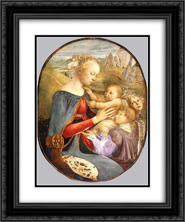 Madonna and Child with Two Angels 20x24 Black Ornate Wood Framed Art Print Poster with Double Matting by Botticelli, Sandro
