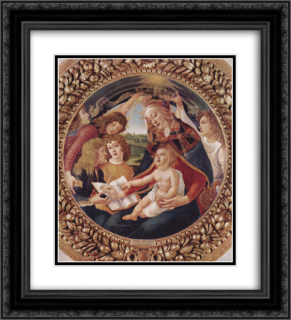 Madonna del Magnificat 20x22 Black Ornate Wood Framed Art Print Poster with Double Matting by Botticelli, Sandro