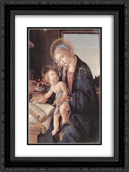 Madonna of the Book 18x24 Black Ornate Wood Framed Art Print Poster with Double Matting by Botticelli, Sandro