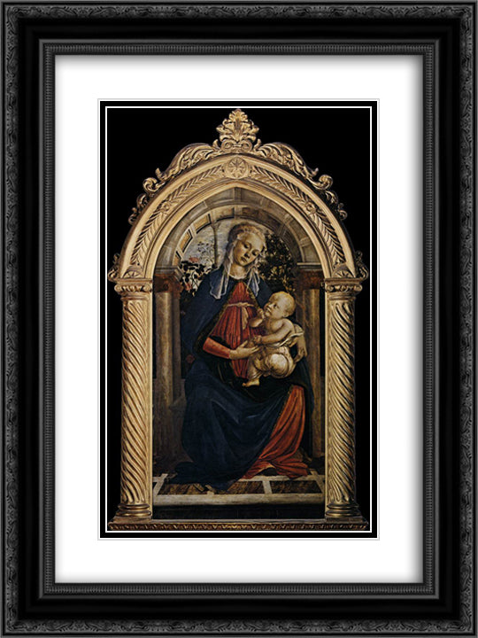 Madonna of the Rosegarden 18x24 Black Ornate Wood Framed Art Print Poster with Double Matting by Botticelli, Sandro