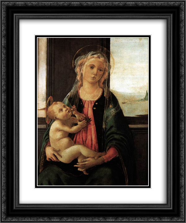Madonna of the Sea 20x24 Black Ornate Wood Framed Art Print Poster with Double Matting by Botticelli, Sandro