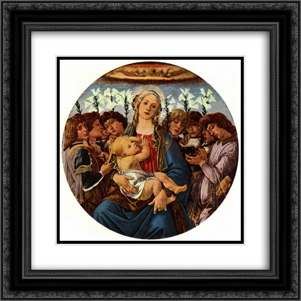 Madonna with Child and Singing Angels 20x20 Black Ornate Wood Framed Art Print Poster with Double Matting by Botticelli, Sandro