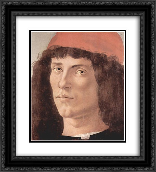 Portrait of a young man with red cap 20x22 Black Ornate Wood Framed Art Print Poster with Double Matting by Botticelli, Sandro