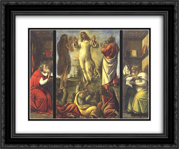 Transfiguration, St Jerome, St Augustine 24x20 Black Ornate Wood Framed Art Print Poster with Double Matting by Botticelli, Sandro