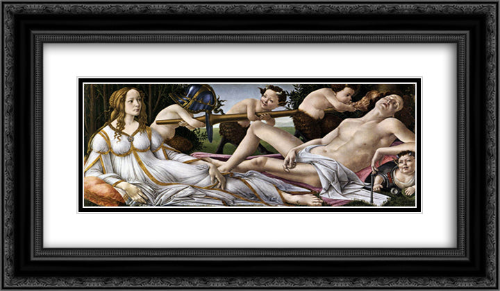 Venus and Mars 24x14 Black Ornate Wood Framed Art Print Poster with Double Matting by Botticelli, Sandro