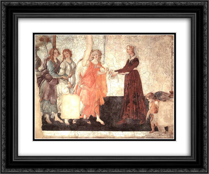 Venus and the Graces offering gifts to a young girl 24x20 Black Ornate Wood Framed Art Print Poster with Double Matting by Botticelli, Sandro