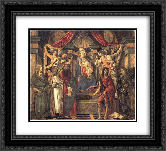 Virgin and Child with Saints from the Altarpiece of San Barnabas 22x20 Black Ornate Wood Framed Art Print Poster with Double Matting by Botticelli, Sandro