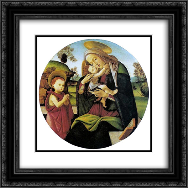 Virgin and Child with the Infant St. John the Baptistbetween 20x20 Black Ornate Wood Framed Art Print Poster with Double Matting by Botticelli, Sandro