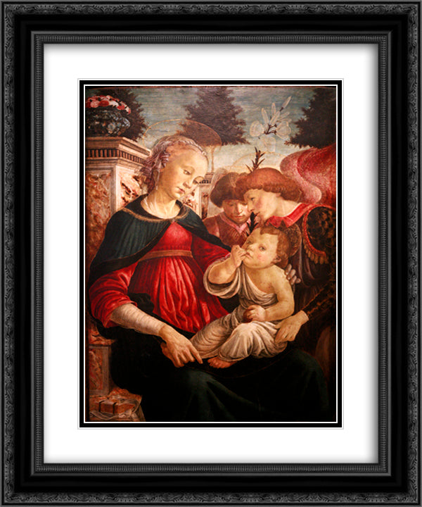Virgin and child with two angels 20x24 Black Ornate Wood Framed Art Print Poster with Double Matting by Botticelli, Sandro