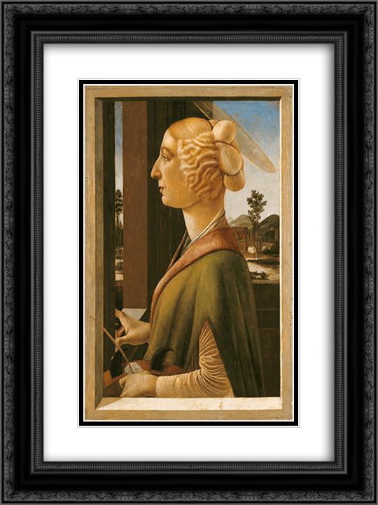 Woman with attributes of Saint Catherine, so called Catherina Sforza Sandro Botticelli 18x24 Black Ornate Wood Framed Art Print Poster with Double Matting by Botticelli, Sandro