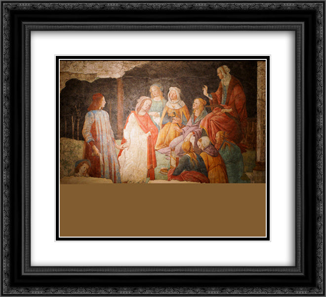Young Man Greeted by Seven Liberal Arts 22x20 Black Ornate Wood Framed Art Print Poster with Double Matting by Botticelli, Sandro