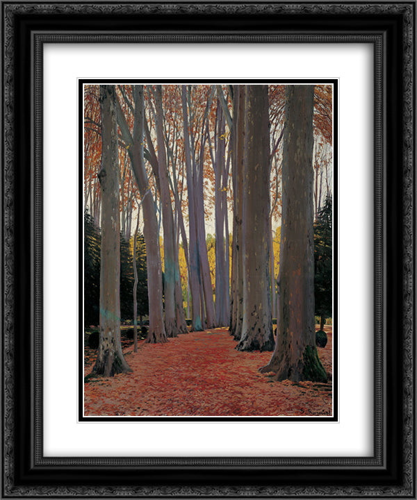 Avenue of Plane Trees 20x24 Black Ornate Wood Framed Art Print Poster with Double Matting by Rusinol, Santiago