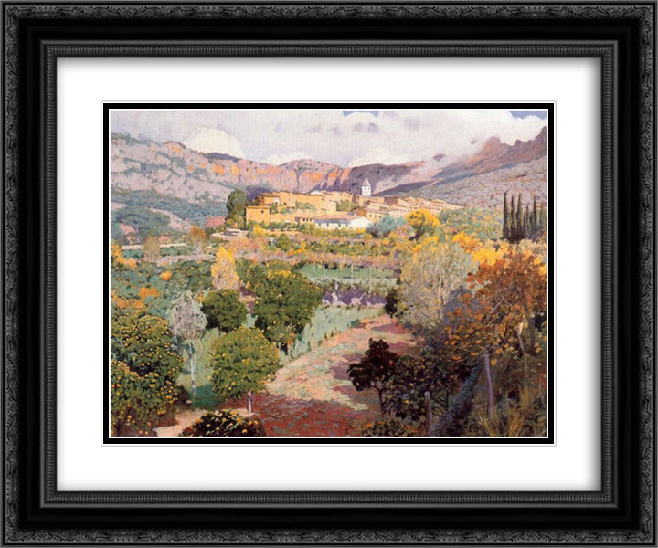 El Valle de Los Naranjos 24x20 Black Ornate Wood Framed Art Print Poster with Double Matting by Rusinol, Santiago