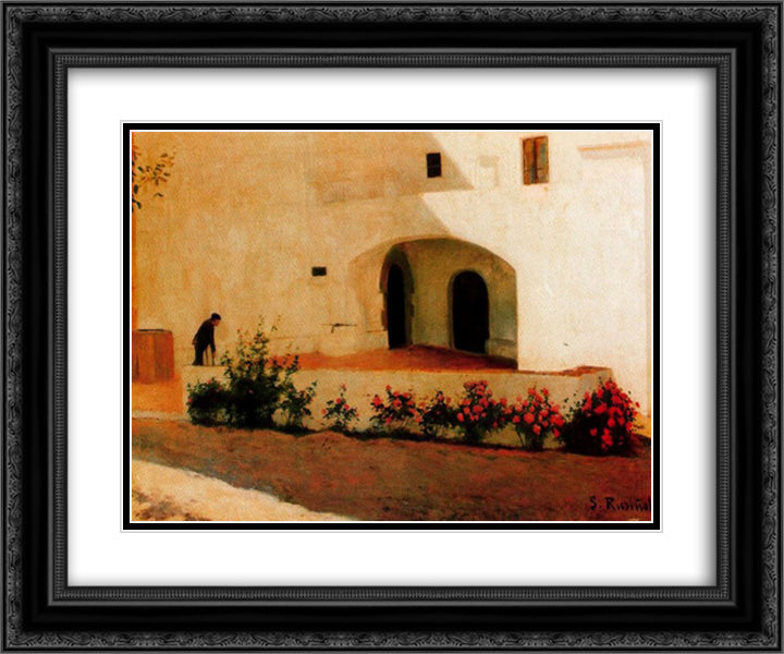 Entrada al Vinyet 24x20 Black Ornate Wood Framed Art Print Poster with Double Matting by Rusinol, Santiago