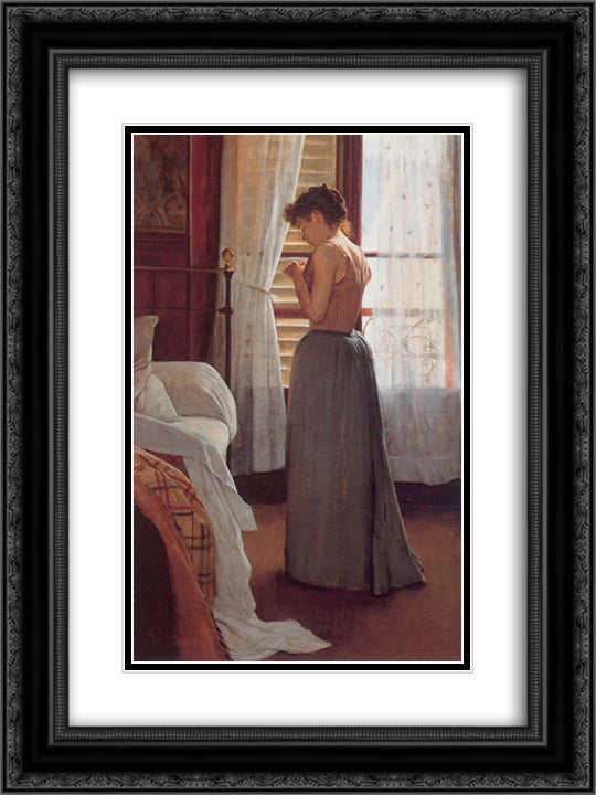 Figure Study 18x24 Black Ornate Wood Framed Art Print Poster with Double Matting by Rusinol, Santiago