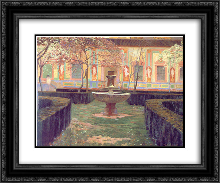 Jardin abandonado 24x20 Black Ornate Wood Framed Art Print Poster with Double Matting by Rusinol, Santiago