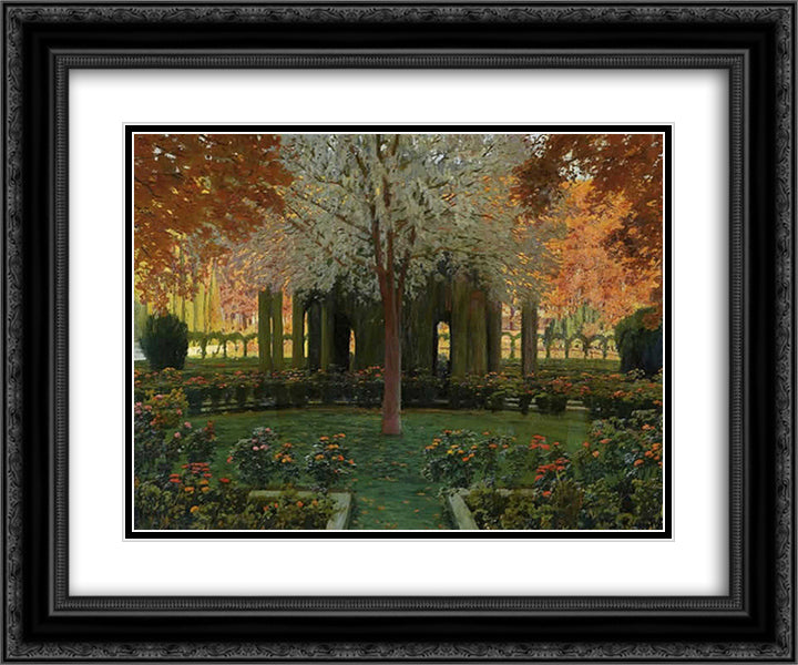 Jardines de Aranjuez 24x20 Black Ornate Wood Framed Art Print Poster with Double Matting by Rusinol, Santiago
