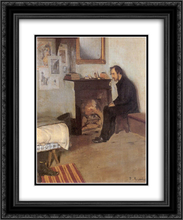 Portrait of Eric Satie 20x24 Black Ornate Wood Framed Art Print Poster with Double Matting by Rusinol, Santiago