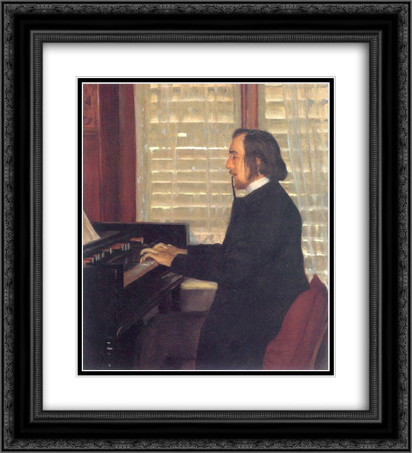 Portrait of Eric Satie at the harmonium 20x22 Black Ornate Wood Framed Art Print Poster with Double Matting by Rusinol, Santiago