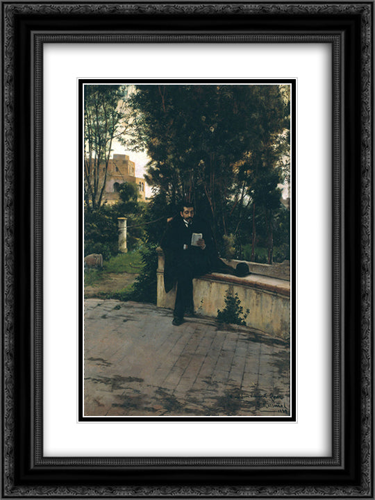 Senyor Quer in the Garden 18x24 Black Ornate Wood Framed Art Print Poster with Double Matting by Rusinol, Santiago