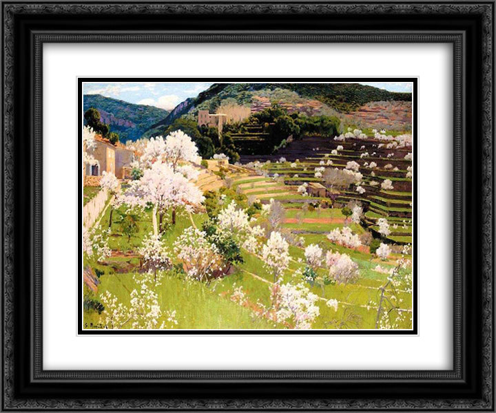 Terraced Garden in Mallorca 24x20 Black Ornate Wood Framed Art Print Poster with Double Matting by Rusinol, Santiago