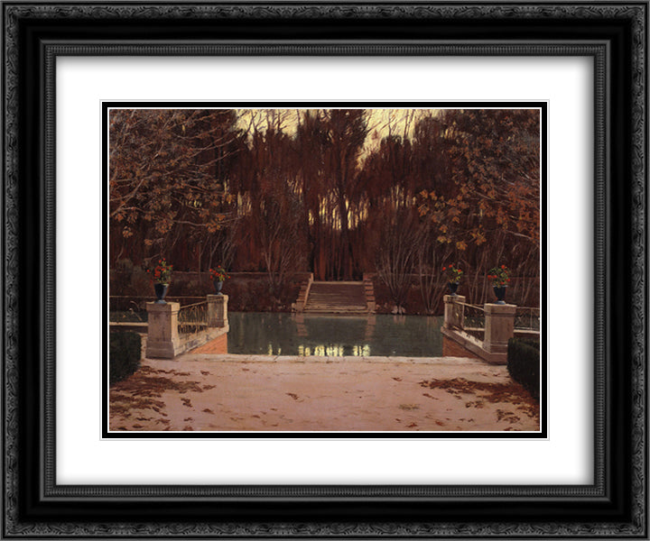The Landing Stage 24x20 Black Ornate Wood Framed Art Print Poster with Double Matting by Rusinol, Santiago