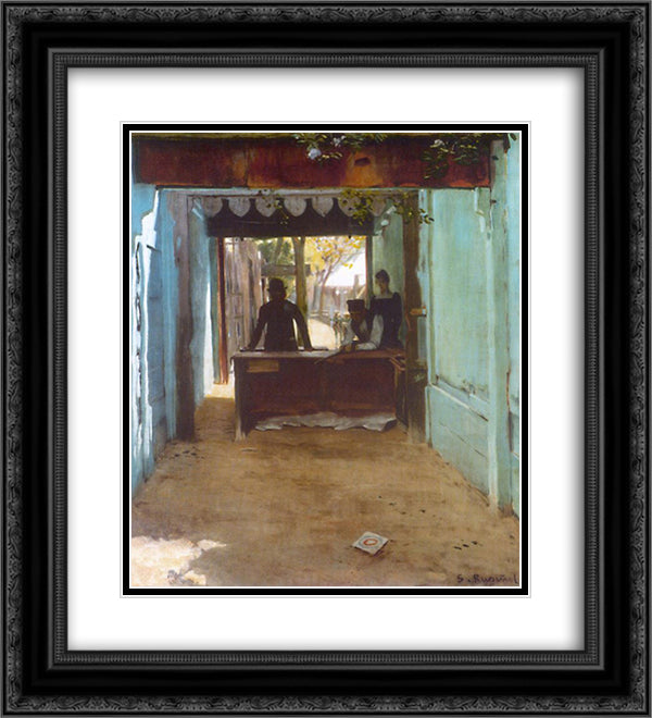 The Shooting Gallery, Moulin de la Galette 20x22 Black Ornate Wood Framed Art Print Poster with Double Matting by Rusinol, Santiago