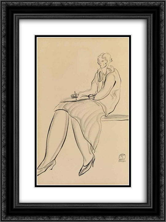 Lady 18x24 Black Ornate Wood Framed Art Print Poster with Double Matting by Sanyu