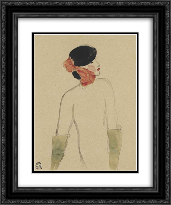 Lady with Gloves 20x24 Black Ornate Wood Framed Art Print Poster with Double Matting by Sanyu