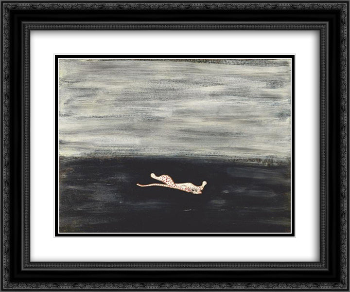 Pink Leopard 24x20 Black Ornate Wood Framed Art Print Poster with Double Matting by Sanyu