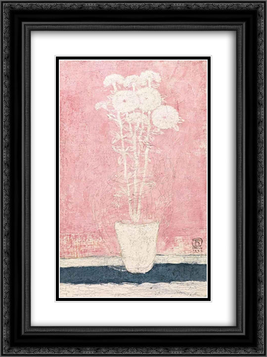 Potted Flowers 18x24 Black Ornate Wood Framed Art Print Poster with Double Matting by Sanyu