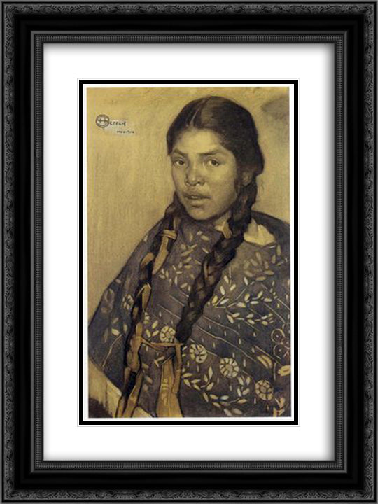 Indian with quechquemitl 18x24 Black Ornate Wood Framed Art Print Poster with Double Matting by Herran, Saturnino