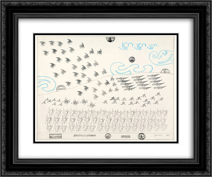 Artists and War 24x20 Black Ornate Wood Framed Art Print Poster with Double Matting by Steinberg, Saul