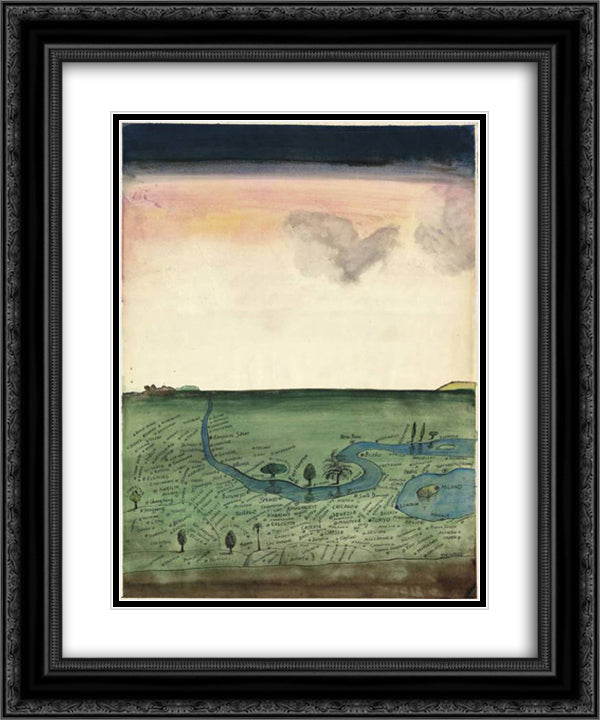 Autogeography 20x24 Black Ornate Wood Framed Art Print Poster with Double Matting by Steinberg, Saul