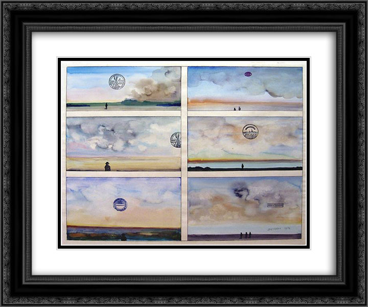 Six Sunsets 24x20 Black Ornate Wood Framed Art Print Poster with Double Matting by Steinberg, Saul