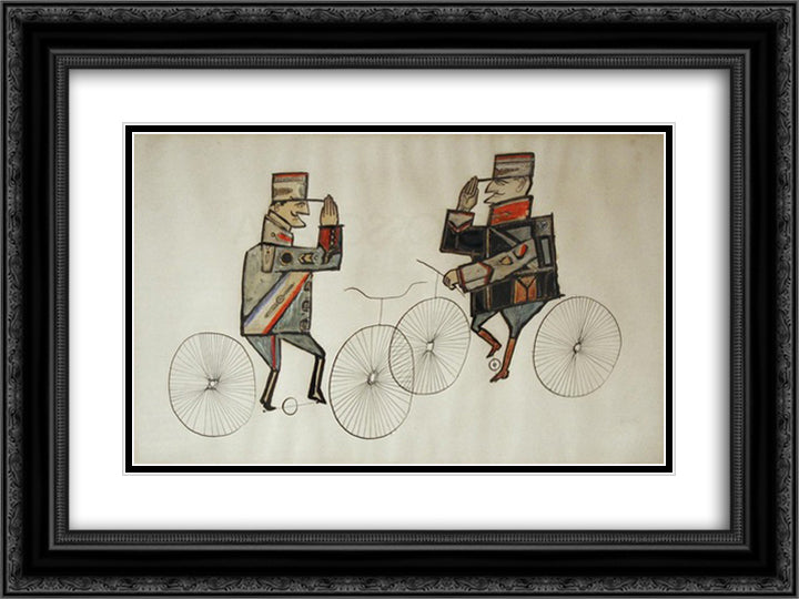 Two Gendarmes 24x18 Black Ornate Wood Framed Art Print Poster with Double Matting by Steinberg, Saul