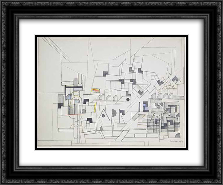 Untitled (Drawing Table Apr 12) 24x20 Black Ornate Wood Framed Art Print Poster with Double Matting by Steinberg, Saul