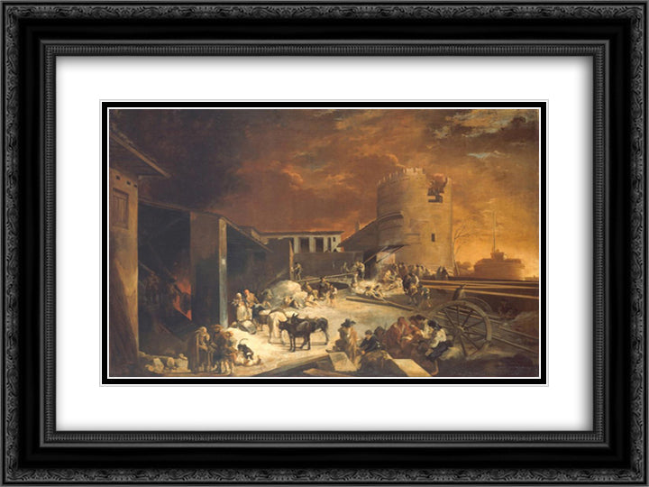 Ein Romischer Kalkofen 24x18 Black Ornate Wood Framed Art Print Poster with Double Matting by Bourdon, Sebastien