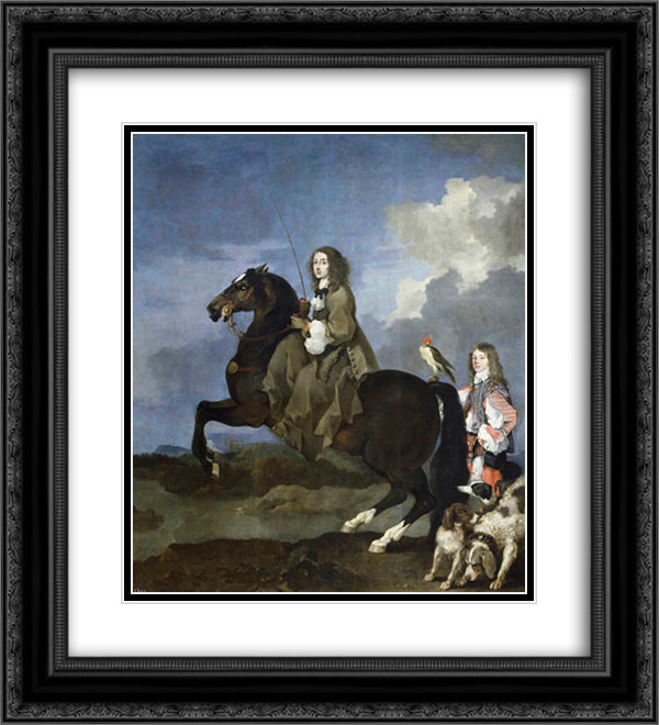 Equestrian portrait of Christina, Queen of Sweden 20x22 Black Ornate Wood Framed Art Print Poster with Double Matting by Bourdon, Sebastien