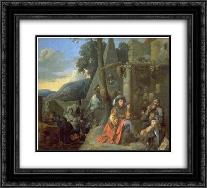 Le Camp de Bohemiens 22x20 Black Ornate Wood Framed Art Print Poster with Double Matting by Bourdon, Sebastien