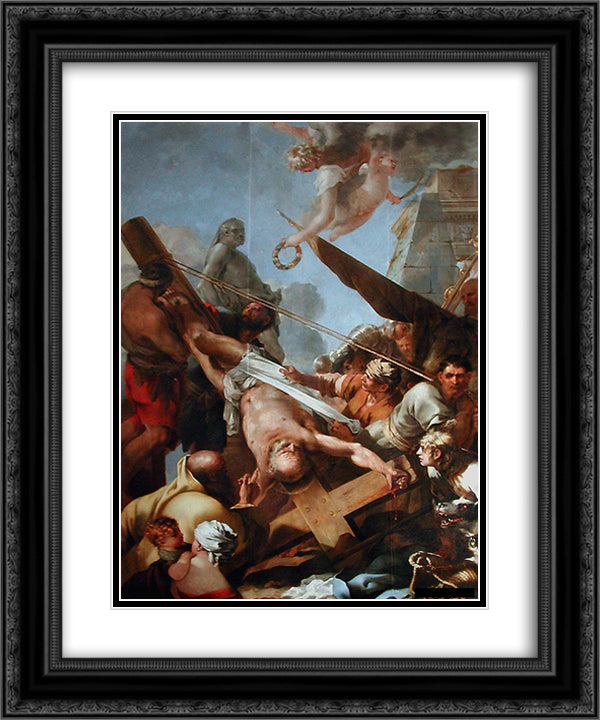 Le crucifiement de Saint Pierre 20x24 Black Ornate Wood Framed Art Print Poster with Double Matting by Bourdon, Sebastien