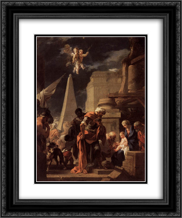 The Adoration of the Magi 20x24 Black Ornate Wood Framed Art Print Poster with Double Matting by Bourdon, Sebastien