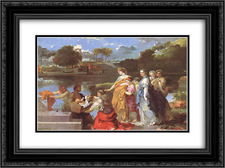 The Finding of Moses 24x18 Black Ornate Wood Framed Art Print Poster with Double Matting by Bourdon, Sebastien