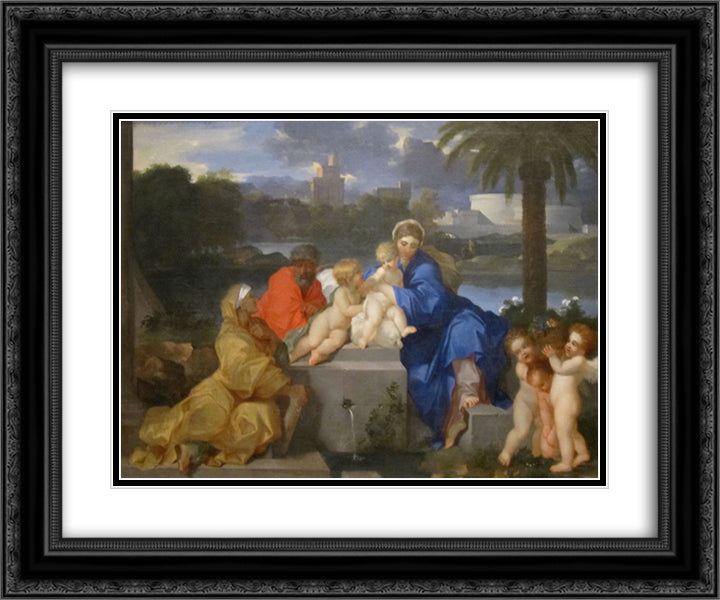 The Holy Family with Saints Elizabeth and the Infant John the Baptist 24x20 Black Ornate Wood Framed Art Print Poster with Double Matting by Bourdon, Sebastien
