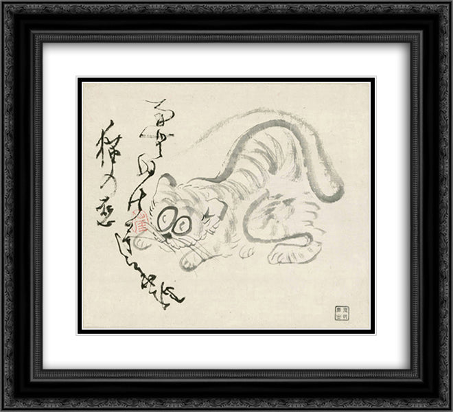 Cat (Tiger) & poem 22x20 Black Ornate Wood Framed Art Print Poster with Double Matting by Sengai