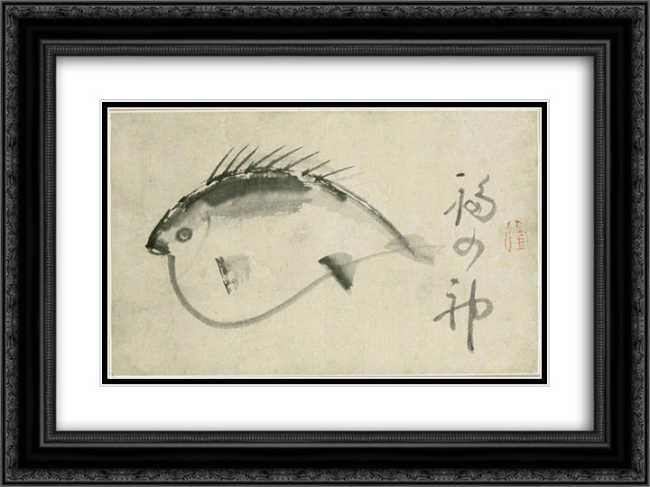 Fish 24x18 Black Ornate Wood Framed Art Print Poster with Double Matting by Sengai