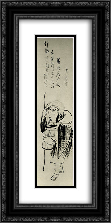 Traveling Monk and kyoku 12x24 Black Ornate Wood Framed Art Print Poster with Double Matting by Sengai