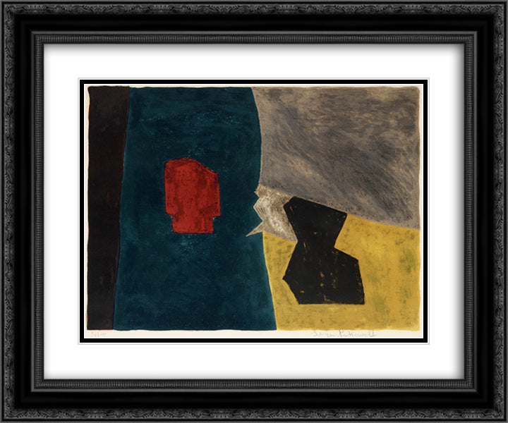 Composition bleue, jaune et grise 24x20 Black Ornate Wood Framed Art Print Poster with Double Matting by Poliakoff, Serge