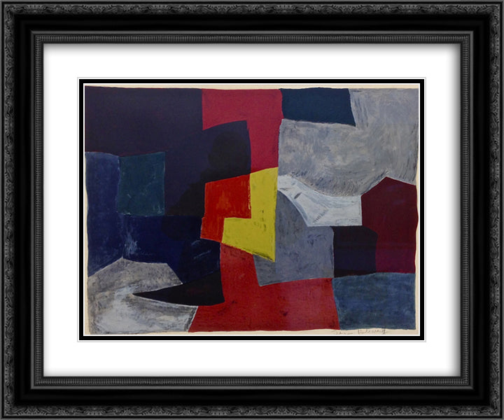 Composition grise, rouge et jaune 24x20 Black Ornate Wood Framed Art Print Poster with Double Matting by Poliakoff, Serge